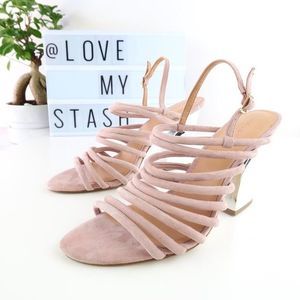 Halston Heritage VANNA Sandal In Pink Suede & Silver Heel Size 9 M